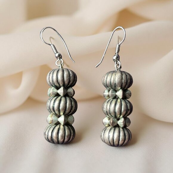 Vintage Silver-Tone Bead Earrings – Southwestern Boho Tribal Style - Picture 1 of 8